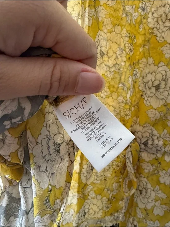 Cabi 5173 Amelia Yellow Floral Gathered Waist 3/4 Sleeve Blouse Size - Picture 7 of 8